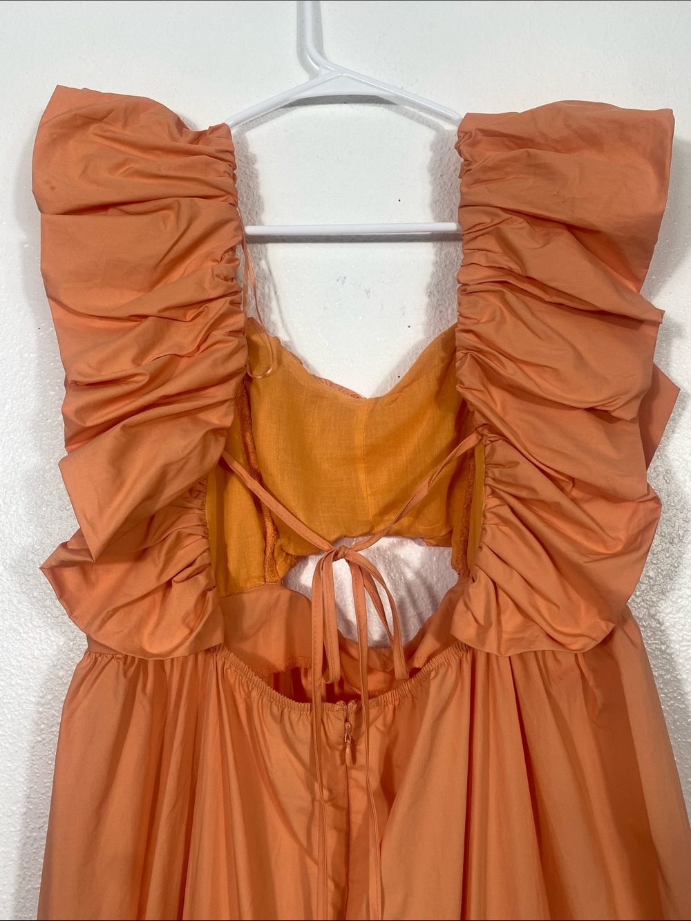 Ina Coral Peach Ruffle Maxi Dress with Front Cutout Size S 100%Cotton - Picture 8 of 16